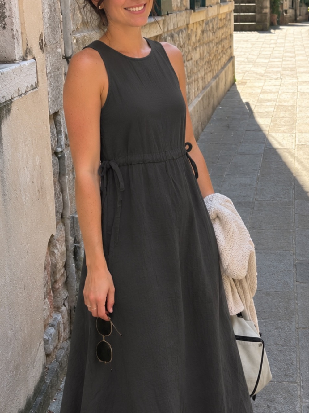 Sleeveless Tie-Detail Midi Dress in Army Green